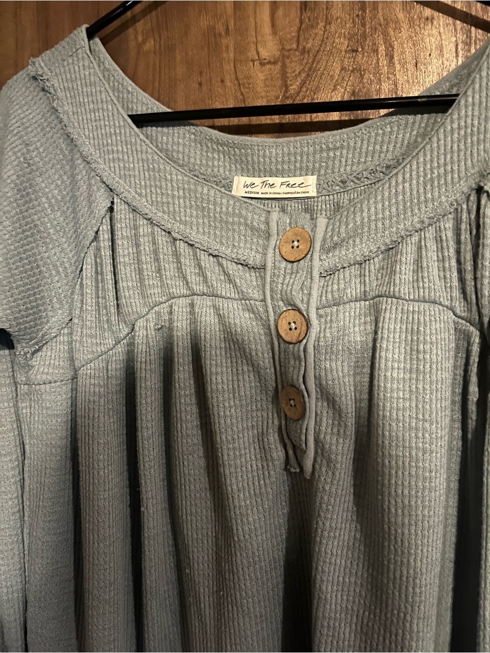 We The Free Light Blue Waffle Knit Button-Front Long Sleeve Top - Picture 4 of 8